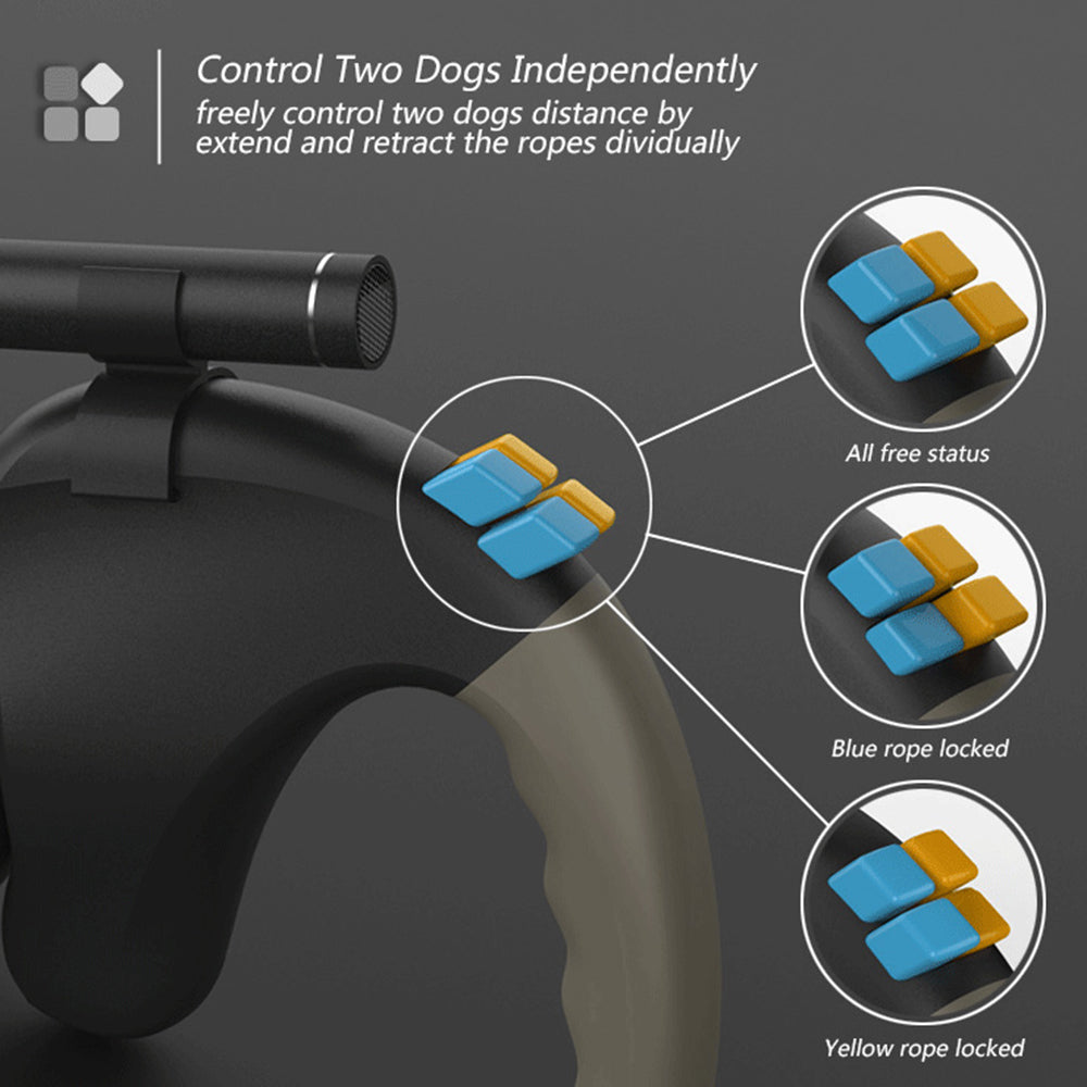 DuoLight™ | Dubbele Automatische Hondenriem met LED-licht
